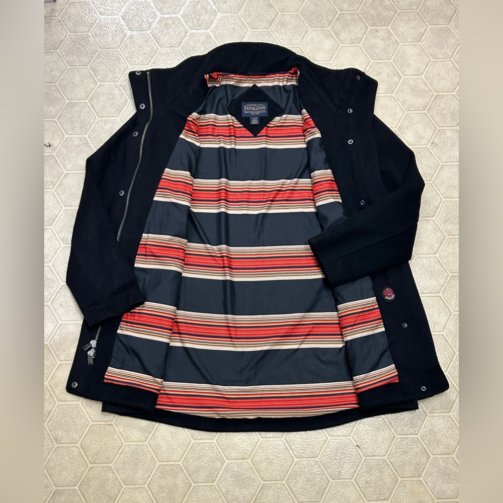 Women's XL Mid Length Black PENDLETON National Park Stripe Wool Jacket
